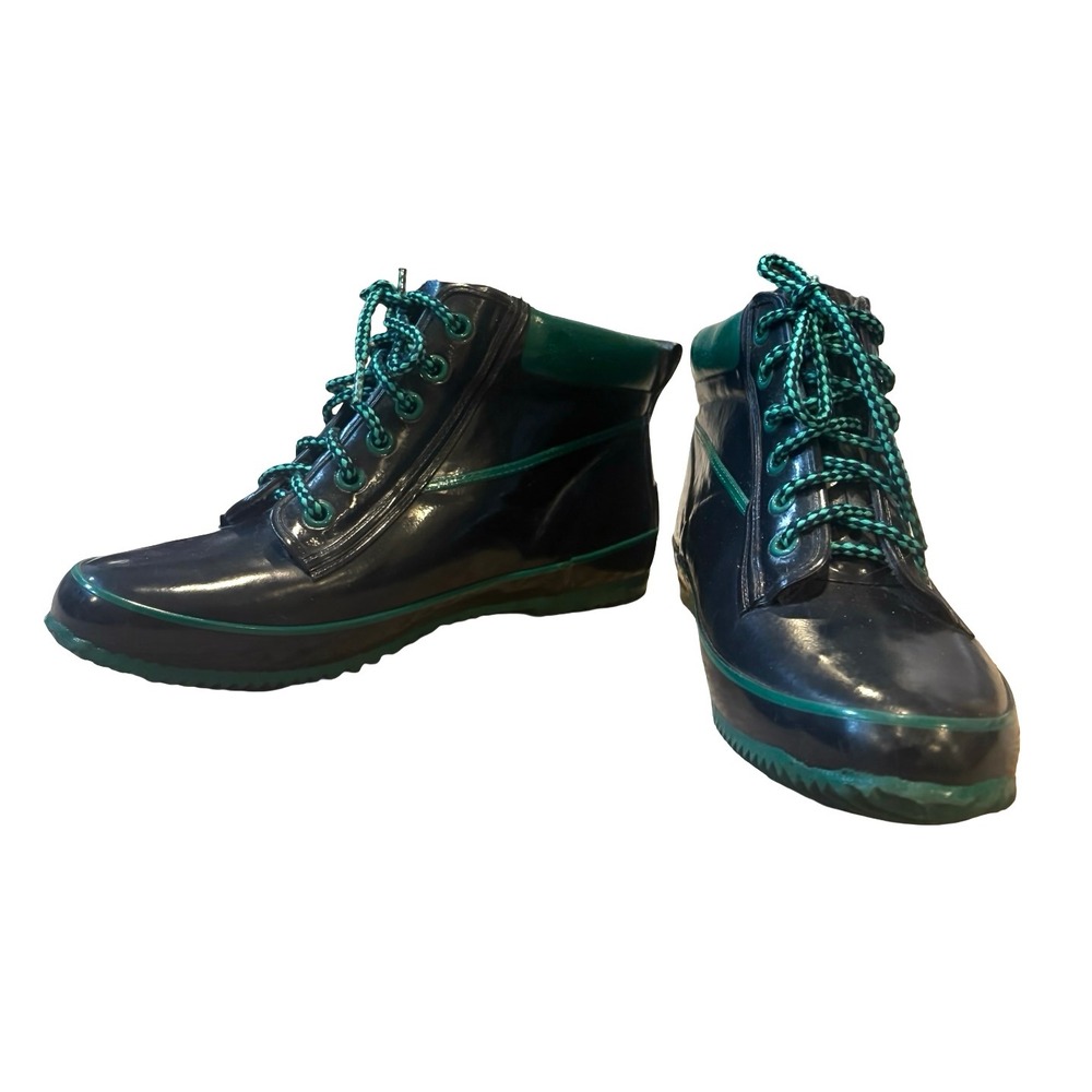 Vintage Sporto Thermolite Duck Boots Navy Emerald Green Waterproof Rain Size 9